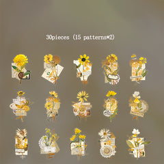 30pcs Retro Realistic Flower Bookmarks Hot Stamping Stickers