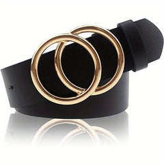 3pcs Double O shaped Buckle PU Leather Belt Pants Decorative Accessories