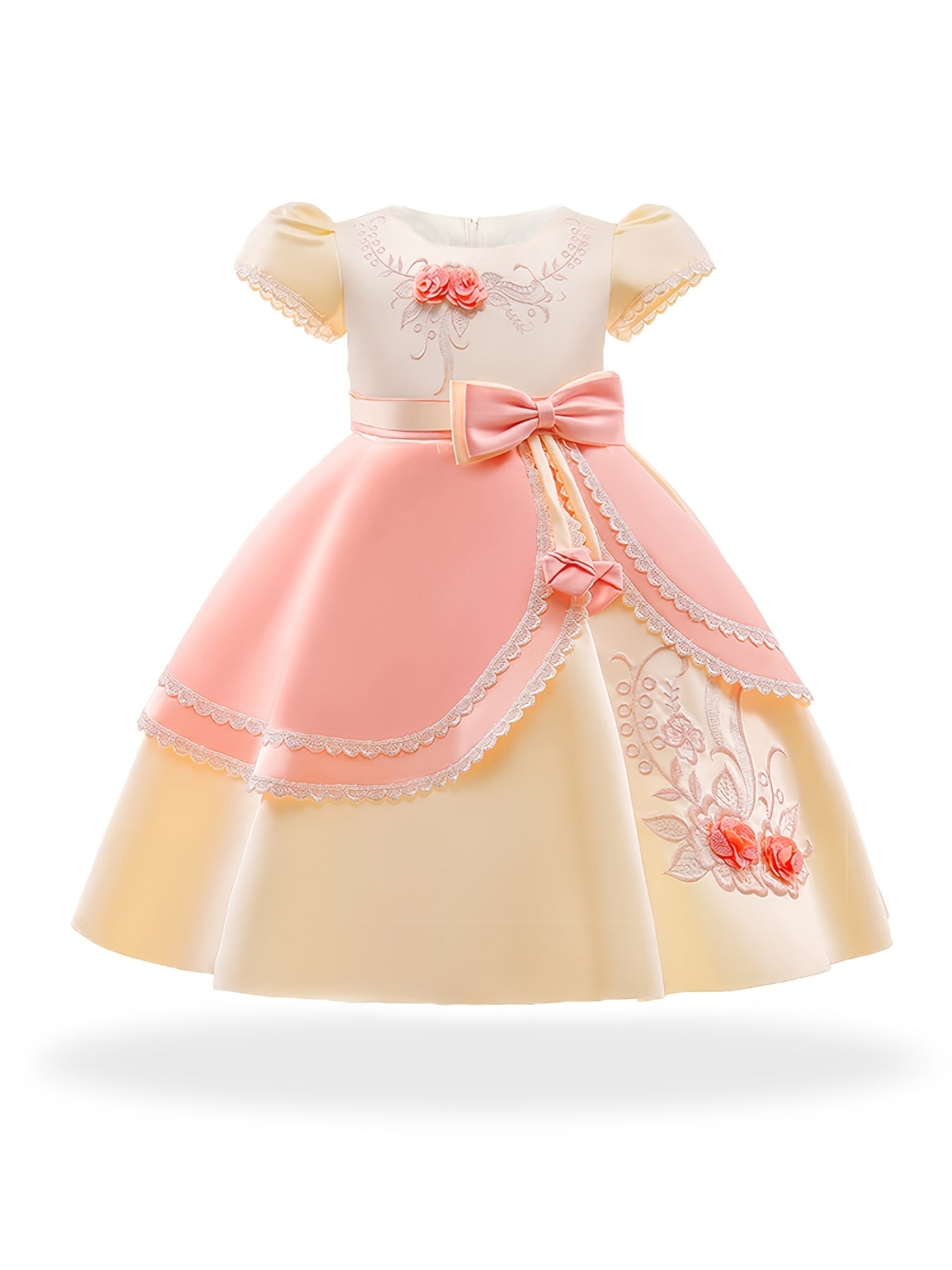 Girls Princess Dress Embroidered Flower Lace Dress Performance Dress