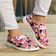 Women's Colorblock Dog Print Canvas Shoes Low Top Lace Up Round Toe Casual Shoes