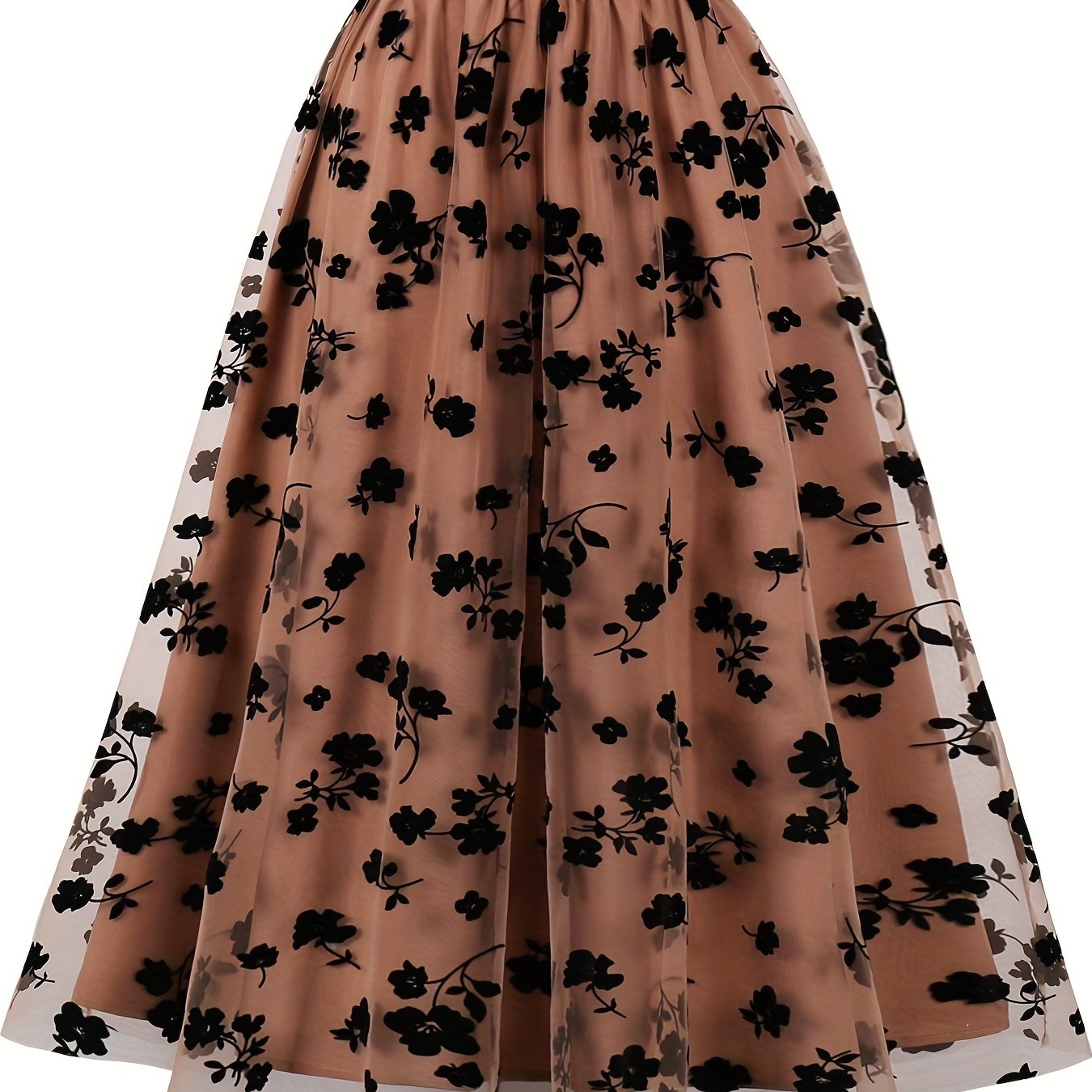 Floral Print Mesh High Rise A line Plus Size Skirt