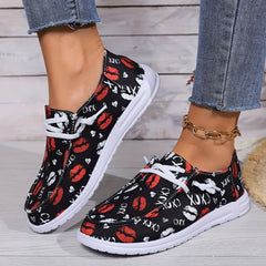 Women's Patterned Skate Shoes Flat Lace up Canvas Shoes