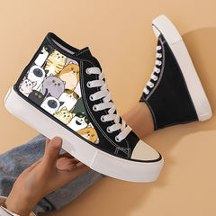 Girl's High Top Cartoon Cats Pattern Skate Shoes
