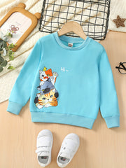 Boys Hi Kitten Sweatshirt Long Sleeve Round Neck Casual Pullover Top