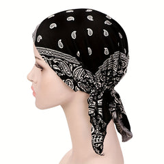 Pre tied Printed Turban Cap Elastic Head Wrap Vintage Beanie Chemo Hats