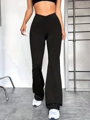 Solid Pleated Waist Flared Pants Women's Activewear