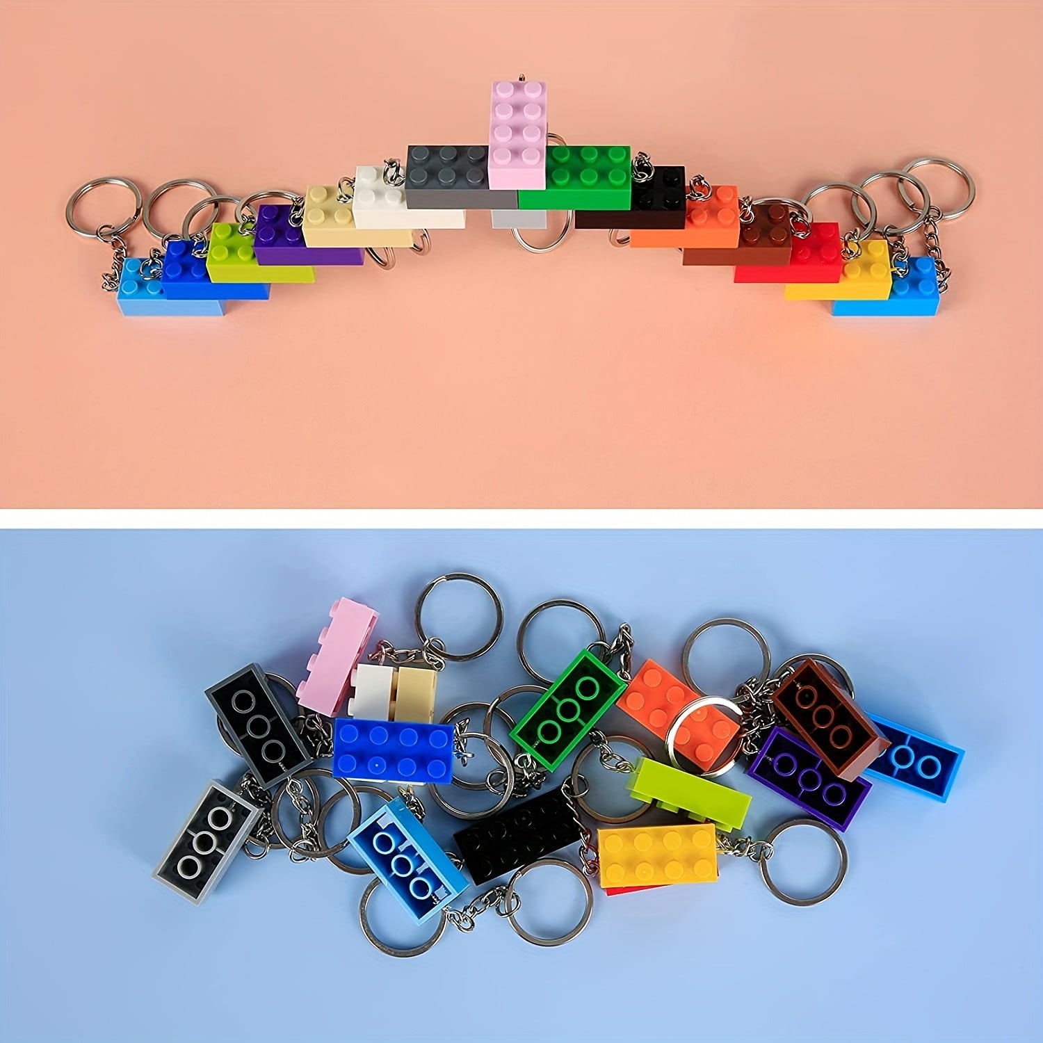16pcs Building Blocks Keychain Funny Key Ring Purse Bag Backpack Car Charm