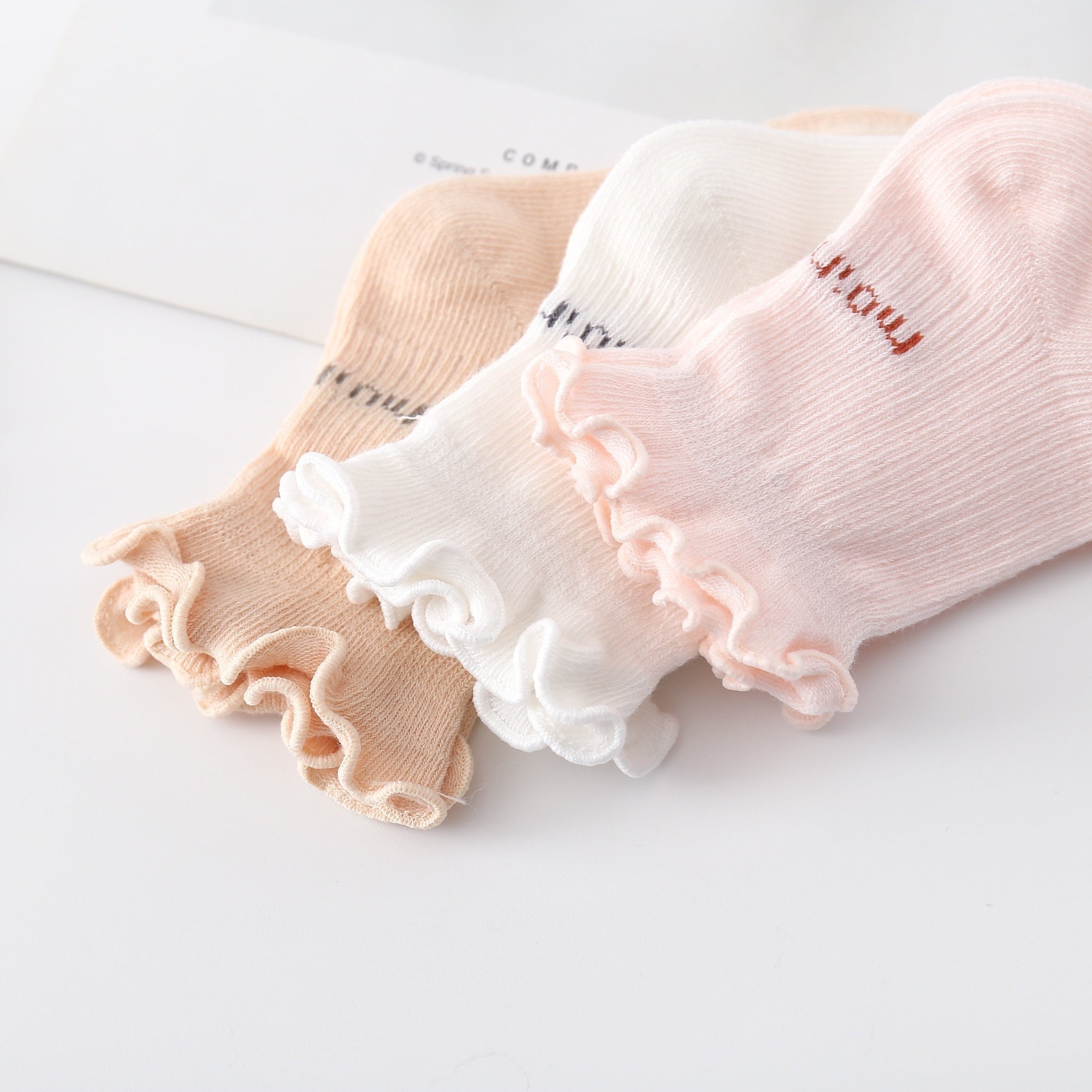 3 Pairs Ruffled Knit Crew Socks for Newborn Baby Boys and Girls