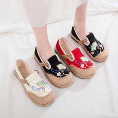 Women's Embroidered Canvas Shoes Soft Slip on Flax Bottom Casual Footwear