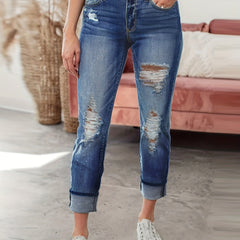 Button Up Ripped Skinny Jeans