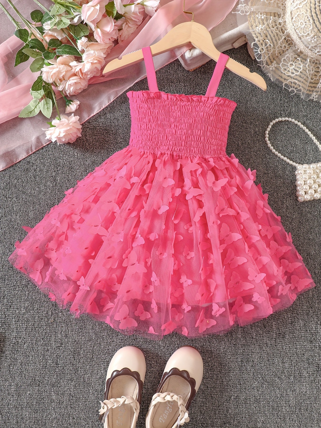 Toddler Girls Butterfly Cami Dress with Frill Trim, Summer Kids Clothes
