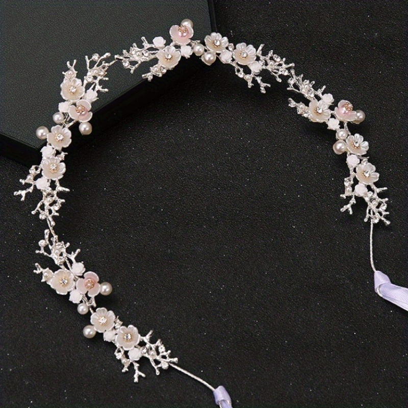 Faux Pearl Flower Hairband Tiara Rhinestone Bridal Headpiece