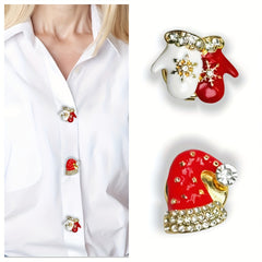 2pcs Christmas Shirt Button Covers - Santa Hat & Snowflake
