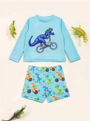 Boys Dinosaur Swimsuit Shirt & Pants Quick Dry for Surfing & Diving