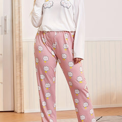 Cloud Print Pajama Set Round Neck Tee & Pants Lounge Two Piece