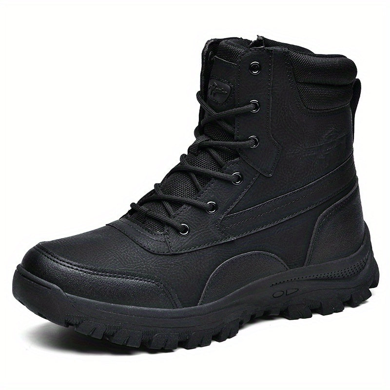 Men's Solid Zipper Tactical High Top Boots Anti-skid Wear-resistant Hiking