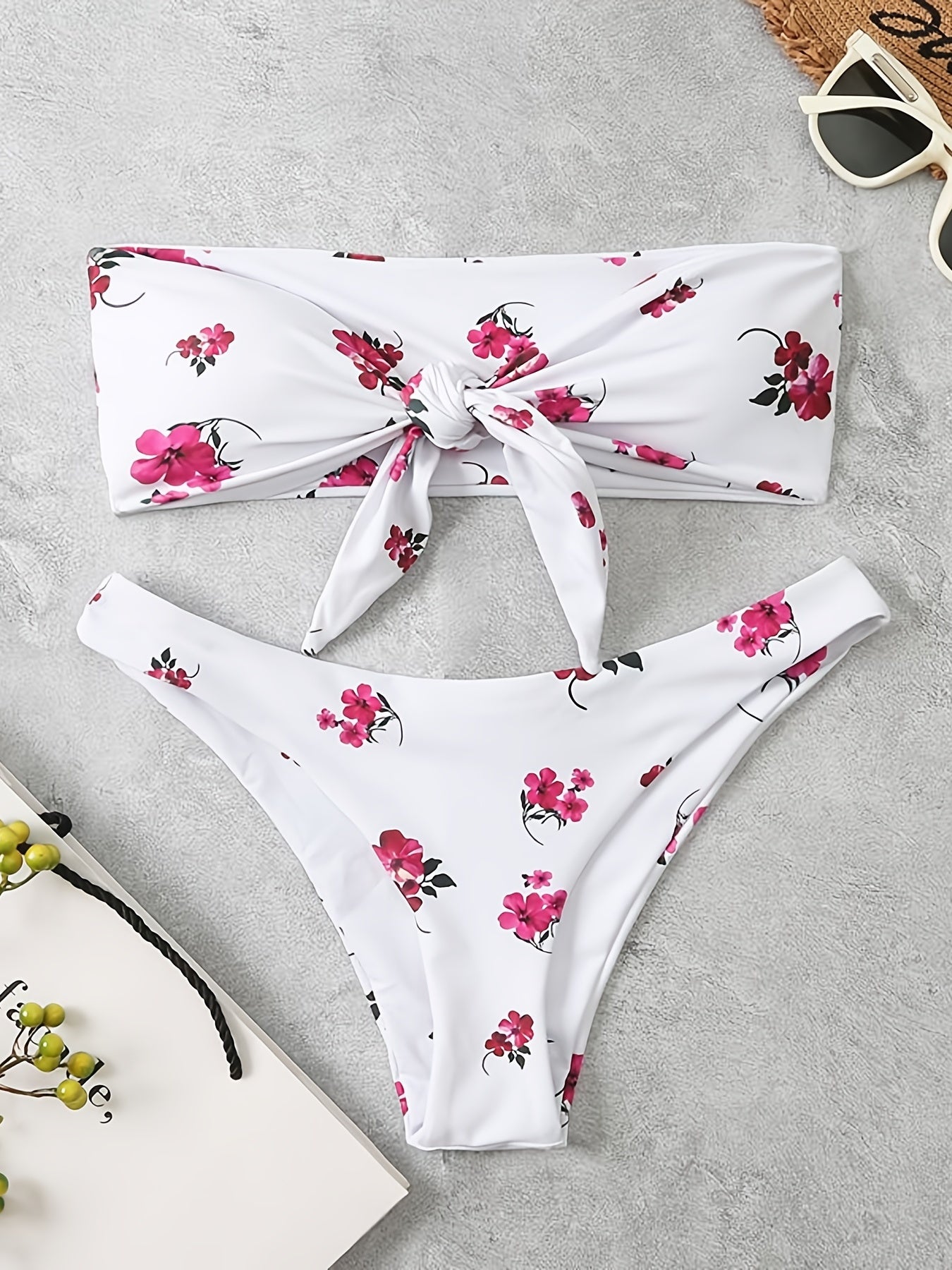Floral Print Bandeau Bikini Set Strapless Tube Top 2 Piece Swimsuit