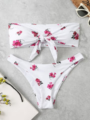 Floral Print Bandeau Bikini Set Strapless Tube Top 2 Piece Swimsuit