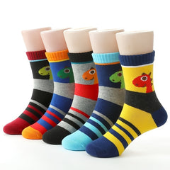 5 Pairs Kids Dinosaur Graphic Cotton Crew Socks