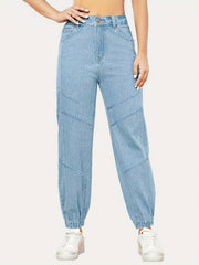 Women's Non Stretch Jogger Pants Slash Pockets Straight Legs Denim Pants