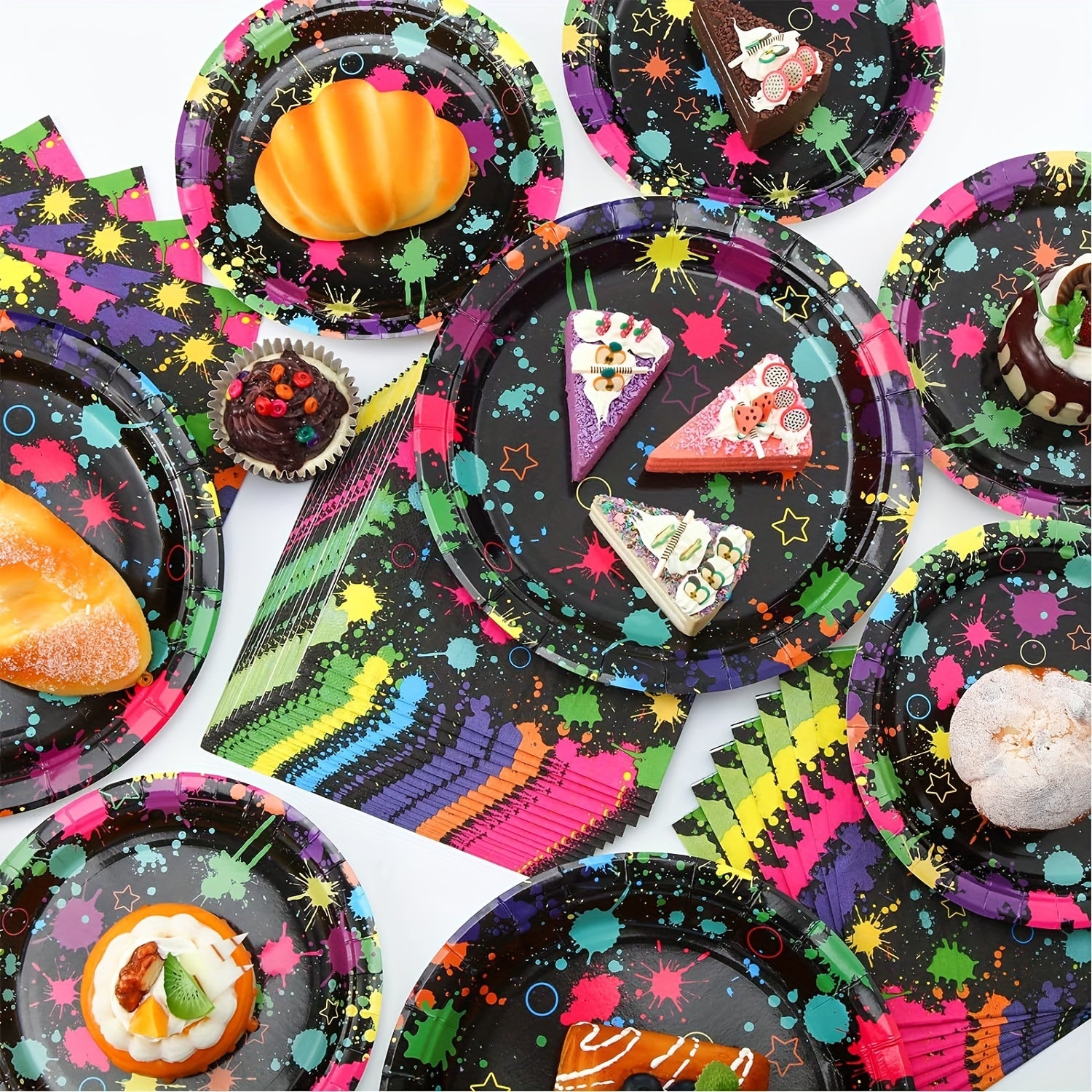 Neon Party Plates Dress Up Happy Birthday Party Supplies 20pcs Plates
