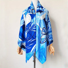 Colorful Print Silky Scarf 129 Satin Shawl Mature Sunscreen