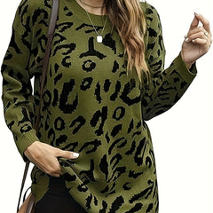 Leopard Pattern Long Sleeve Pullover Jumper