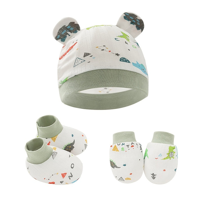 Baby Boy Outfit Set with Cartoon Cap, Mittens, Socks & Shoes