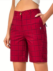 Women's Plaid Pattern Casual Sports Shorts Quick Drying Running Fitness Shorts