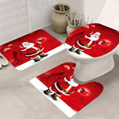 Santa Claus Christmas Bathroom Set with Shower Curtain and Rug