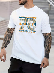 Geometric Pattern Basketball Print Men's Graphic Crew Neck T shirt