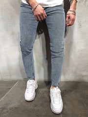 Classic Distressed Slim Fit Jeans Men's Casual Stretch Denim Pants