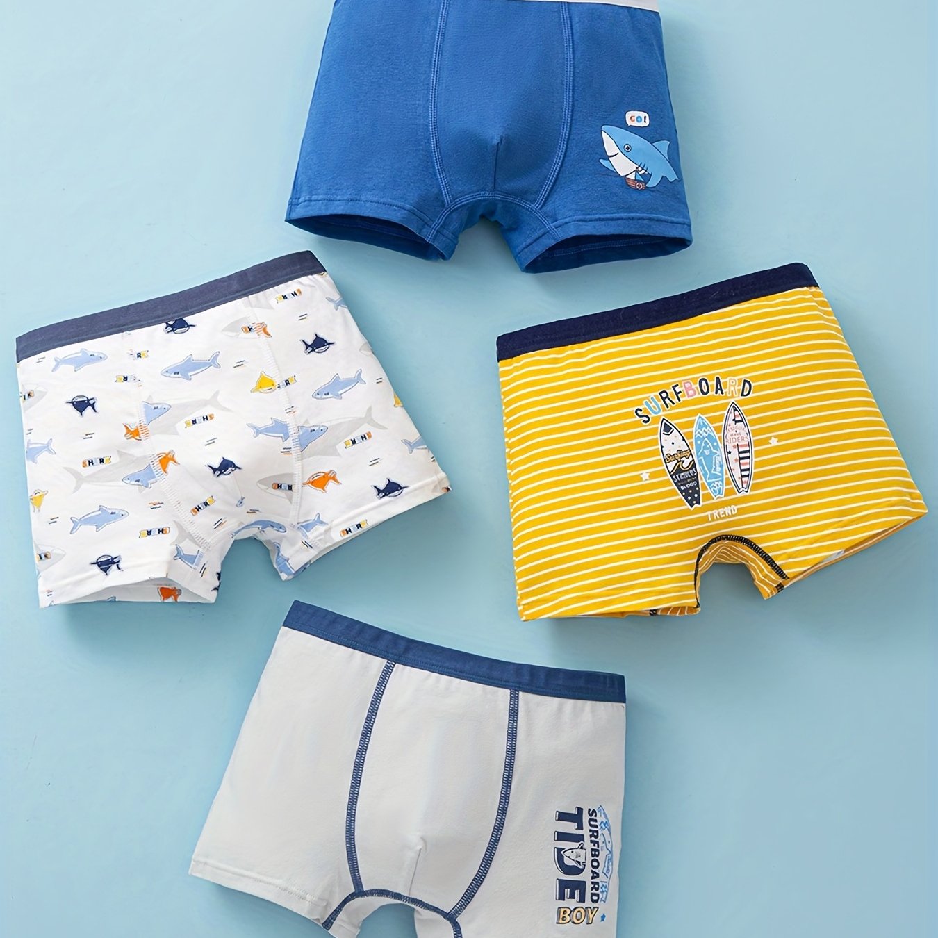 4pcs Boy's Shark Pattern Boxer Briefs Cotton Underwear