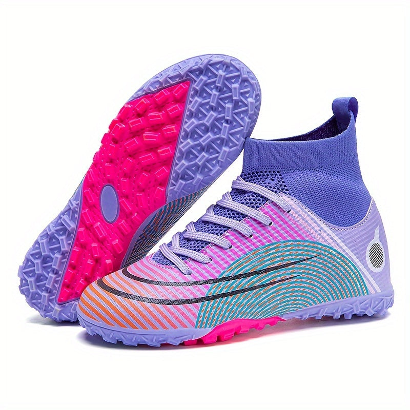 Boy's High Top Turf Football Boots Outdoor Anti skid Lace Up TF Soccer Cleats