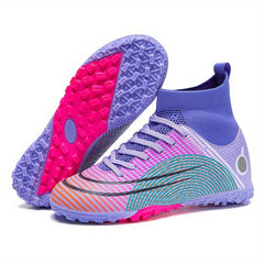Boy's High Top Turf Football Boots Outdoor Anti skid Lace Up TF Soccer Cleats