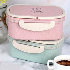 Portable Double Layer Wheat Straw Bento Box - Microwave Safe Insulated Lunch Box