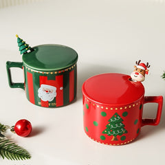 338ml Christmas Ceramic Mug with Lid, Coffee Cup for Camping & Travel