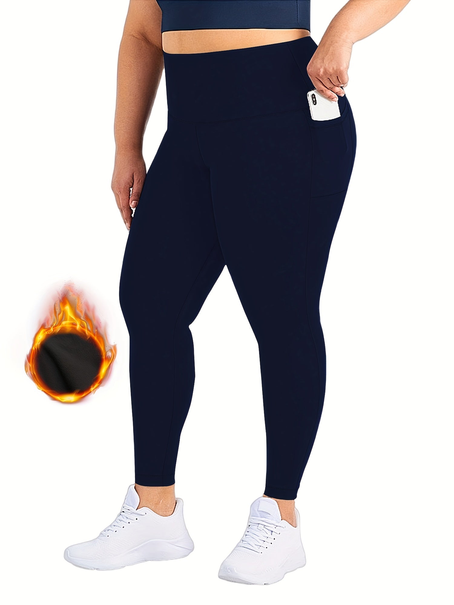 Sporty Plus Size High Rise Stretch Leggings With Pockets
