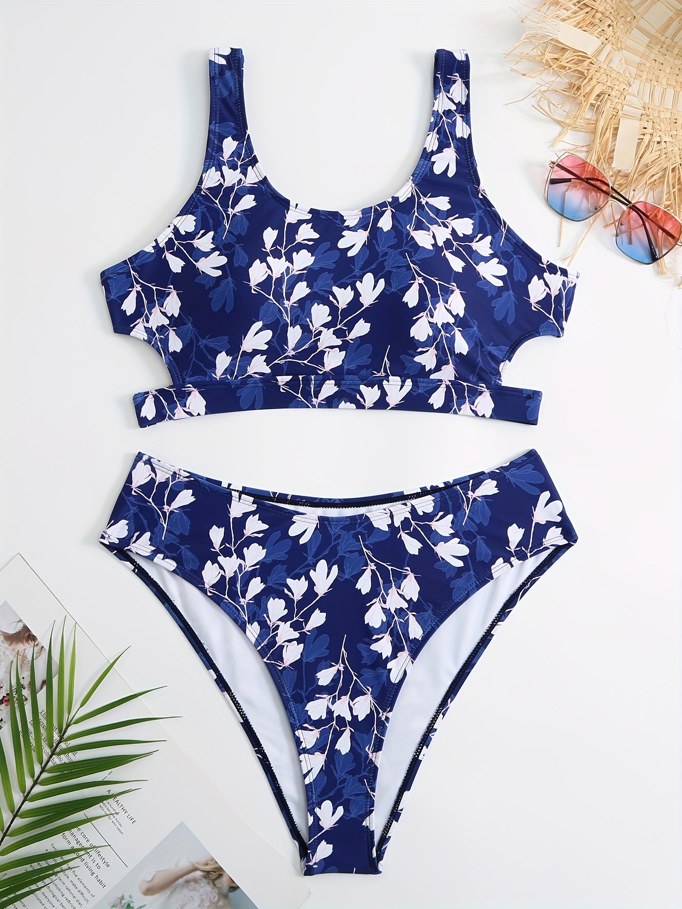 Floral Cut Out Tankini Set