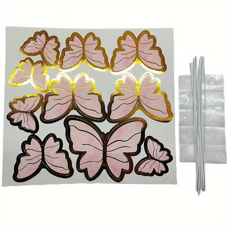 10pcs Golden Pink Butterfly Cake Toppers Birthday Party Decor