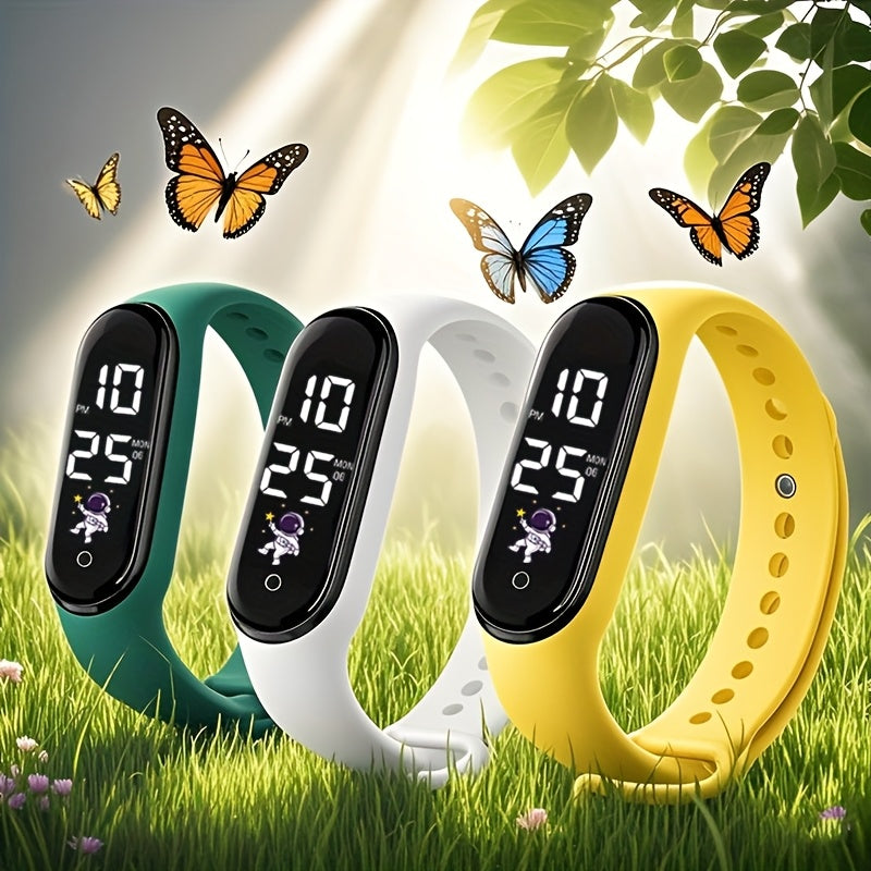 12pcs Astronaut LED Wristwatch Set for Teens, Colorful Space Theme, World Time
