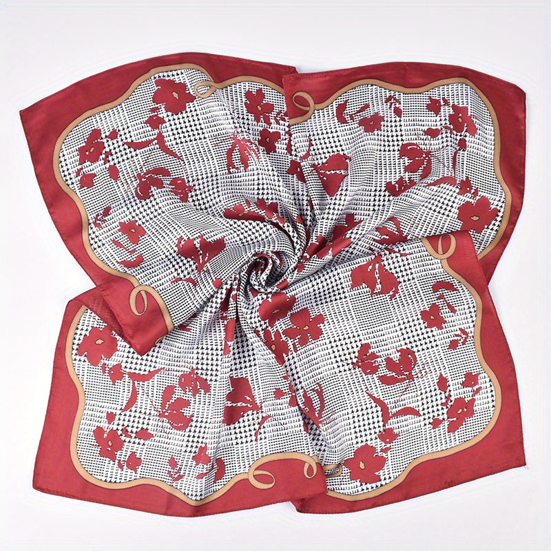 Floral Plaid Print Bandana Classic Silk Square Scarf