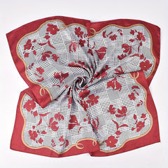 Floral Plaid Print Bandana Classic Silk Square Scarf