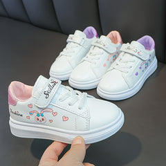 Girl's Cartoon Pattern Sneakers Hook And Loop Fastener Shoes For Kids
