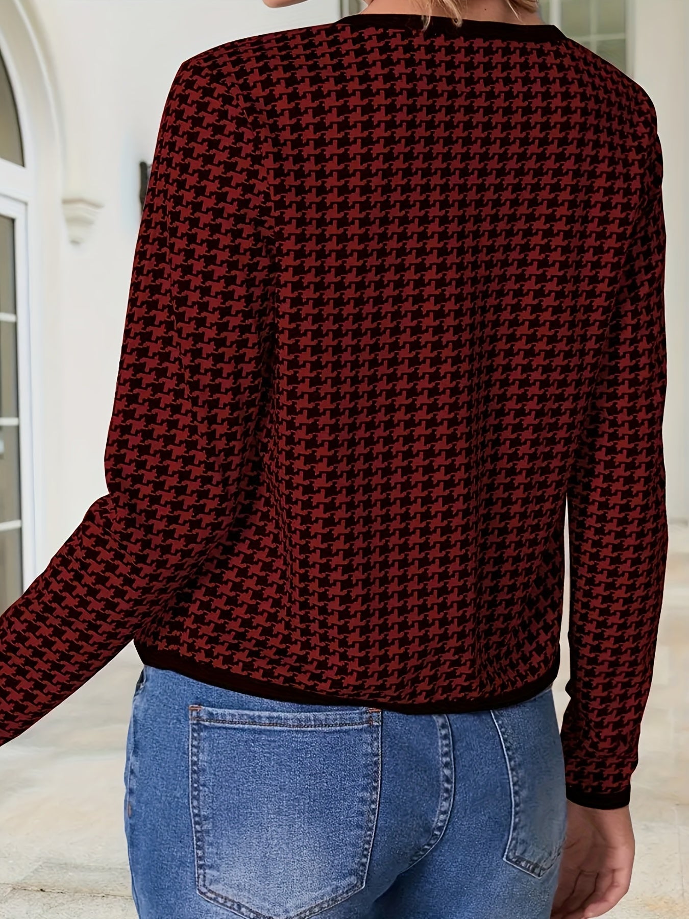 Plaid Open Front Jacket Long Sleeve Contrast Trim Jacket