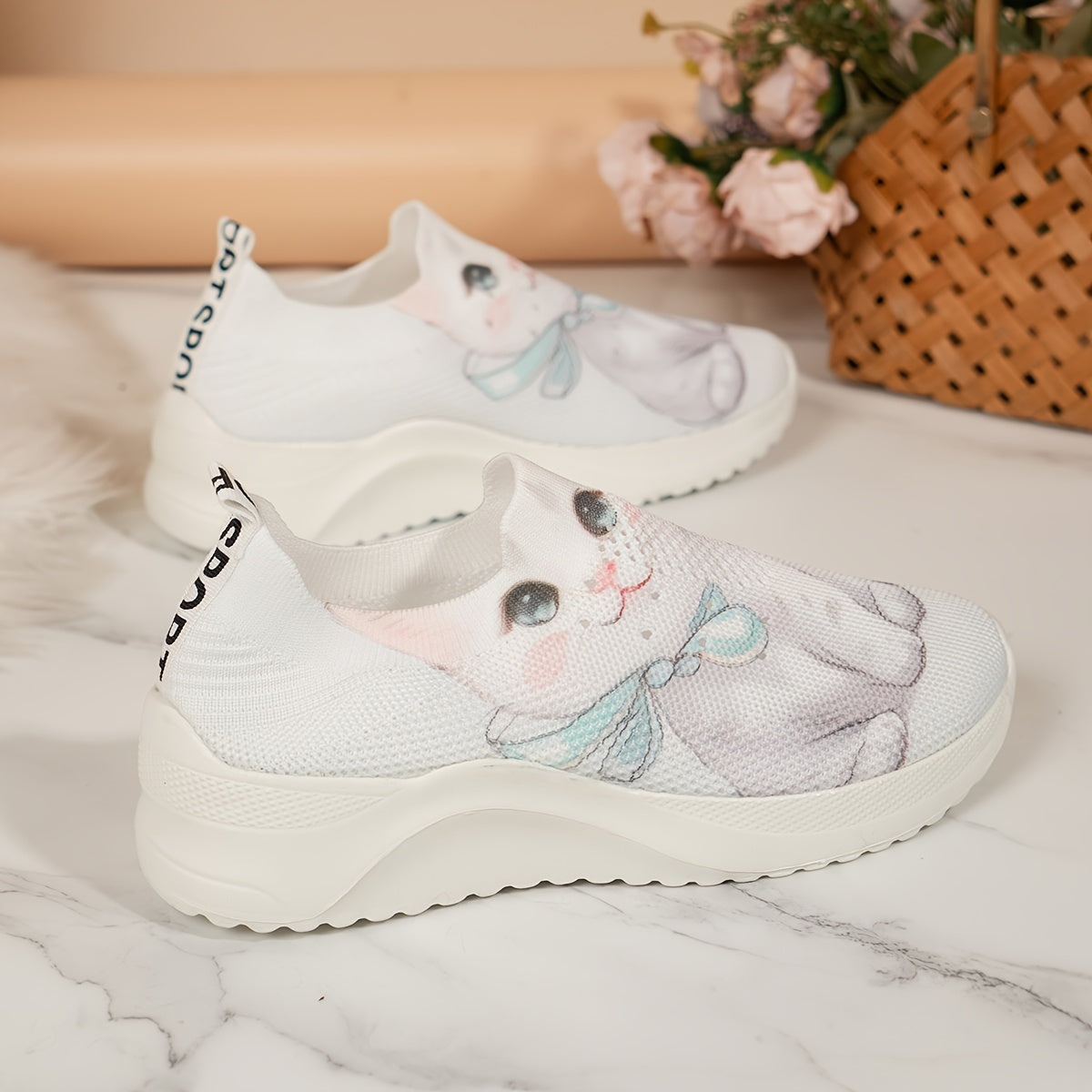 Kitten Pattern Slip On Casual Running Shoes Non Slip Sneakers