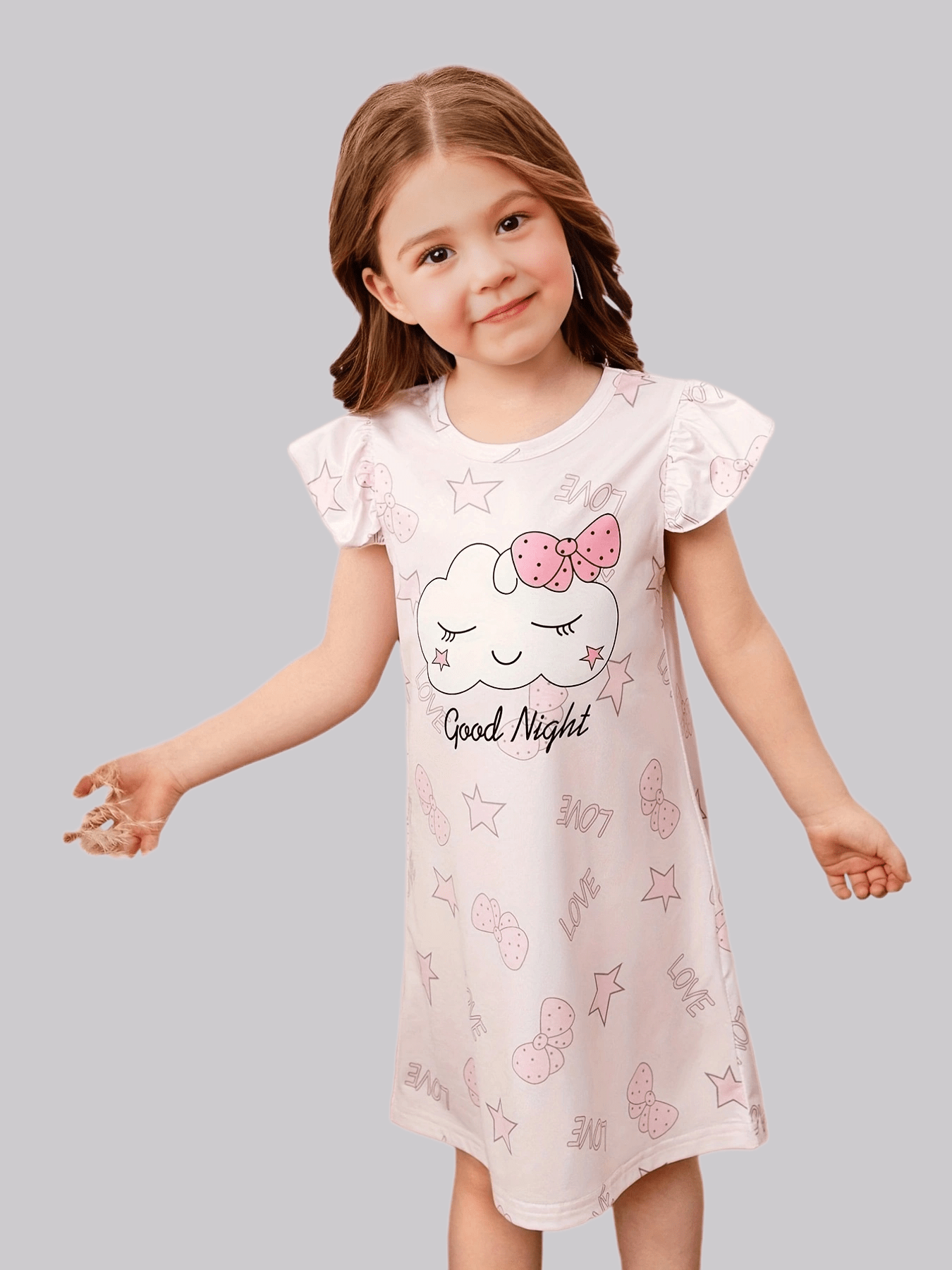 Girls Nightdress Sleeping Cloud Print Puff Sleeve Dress