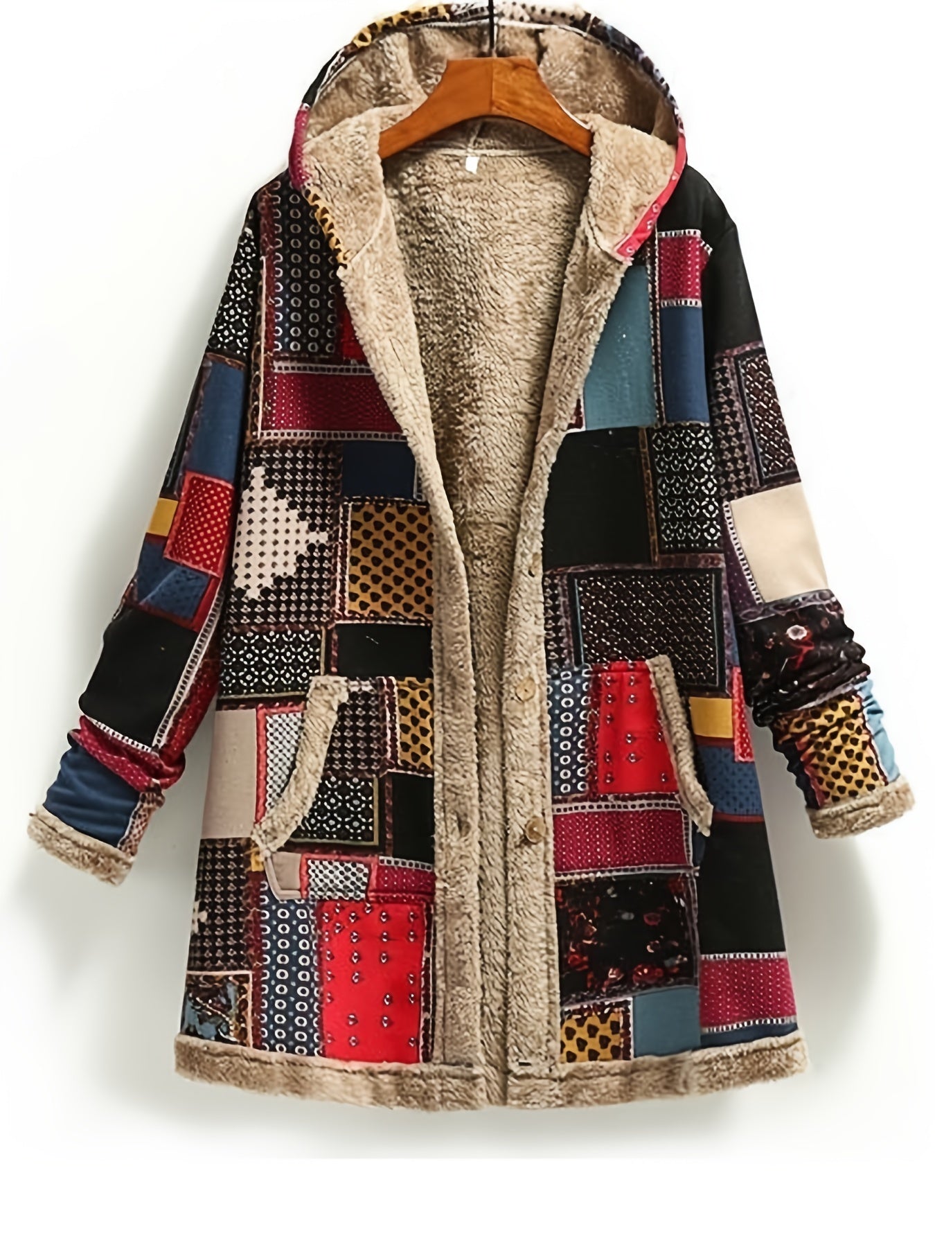 Patchwork Hooded Jacket Long Sleeve Casual Outerwear