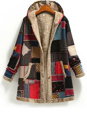 Patchwork Hooded Jacket Long Sleeve Casual Outerwear