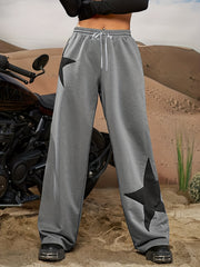 Star Print Tie Waist Wide Leg Loose Gym Sports Trousers